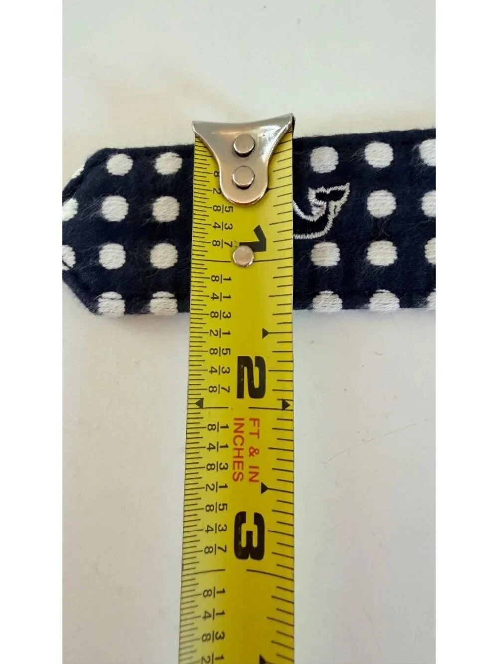 Vineyard Vines Polka Dot Fabric D-Ring Belt Size Large Navy White Gold Trim